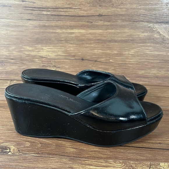 Salvatore Ferragamo Black Leather Platform Slip-On Slides Y2K Women’s Size 7C - Picture 1 of 10